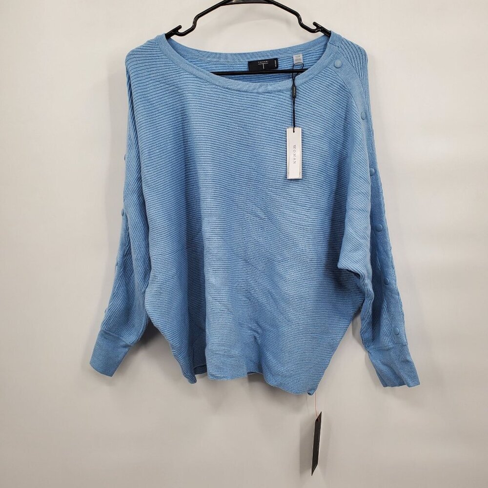 T Tahari Snap Detail Sleeve Knit Ribbed Sweater Top Women Size Plus 1X NWT Blue - Picture 3 of 16